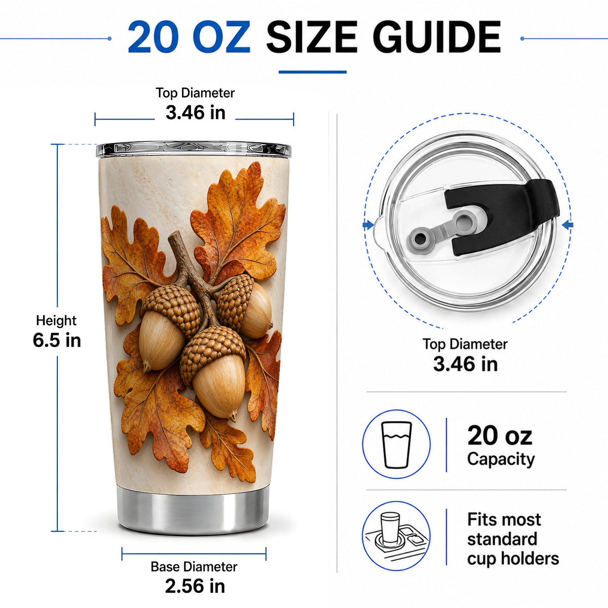 #pl[20oz|Steel] Autumn Acorn Oak Leaf 20oz Tumbler, Nature Drinkware for Fall Fans