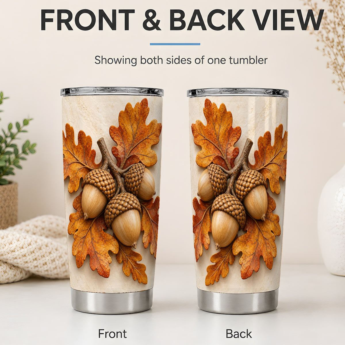 #pl[20oz|Steel] Autumn Acorn Oak Leaf 20oz Tumbler, Nature Drinkware for Fall Fans
