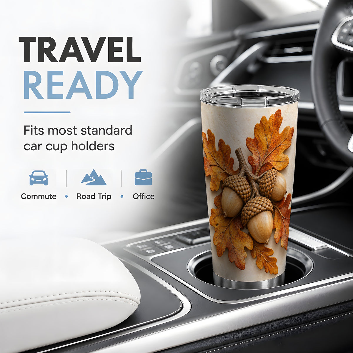 Autumn Acorn Oak Leaf 20oz Tumbler, Nature Drinkware for Fall Fans