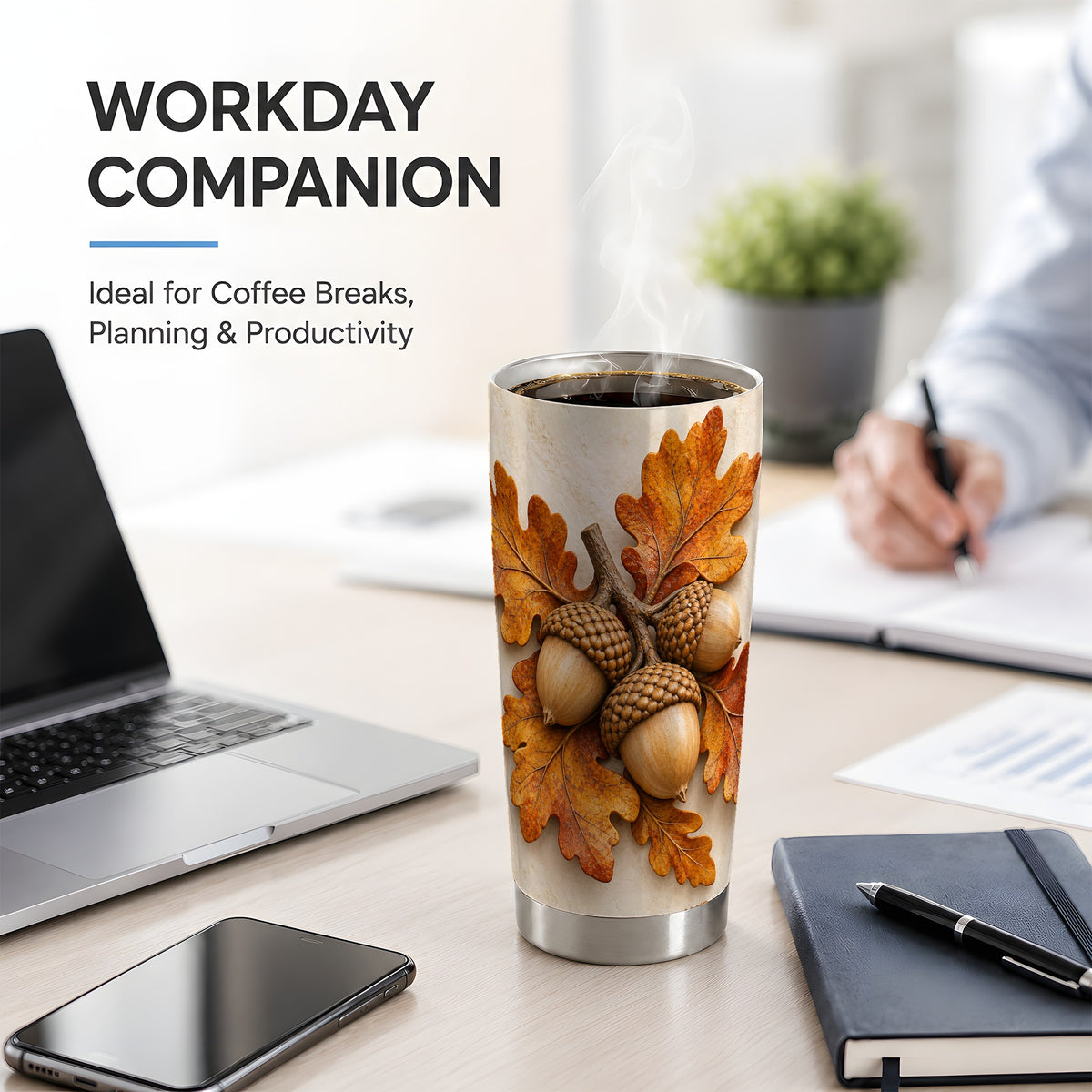Autumn Acorn Oak Leaf 20oz Tumbler, Nature Drinkware for Fall Fans