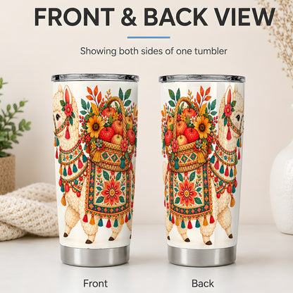 #pl[20oz|Steel] Autumn Llama Apple Basket 20oz Tumbler, Seasonal Drinkware for Animal Fans