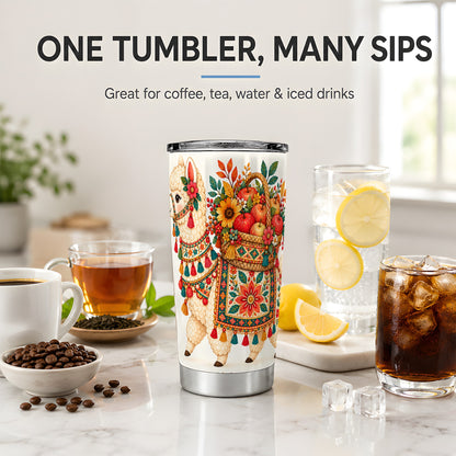 Autumn Llama Apple Basket 20oz Tumbler, Seasonal Drinkware for Animal Fans