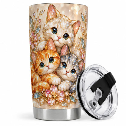 Faceted Cat Floral 20oz Tumbler, Decorative Drinkware for Cat Lovers
