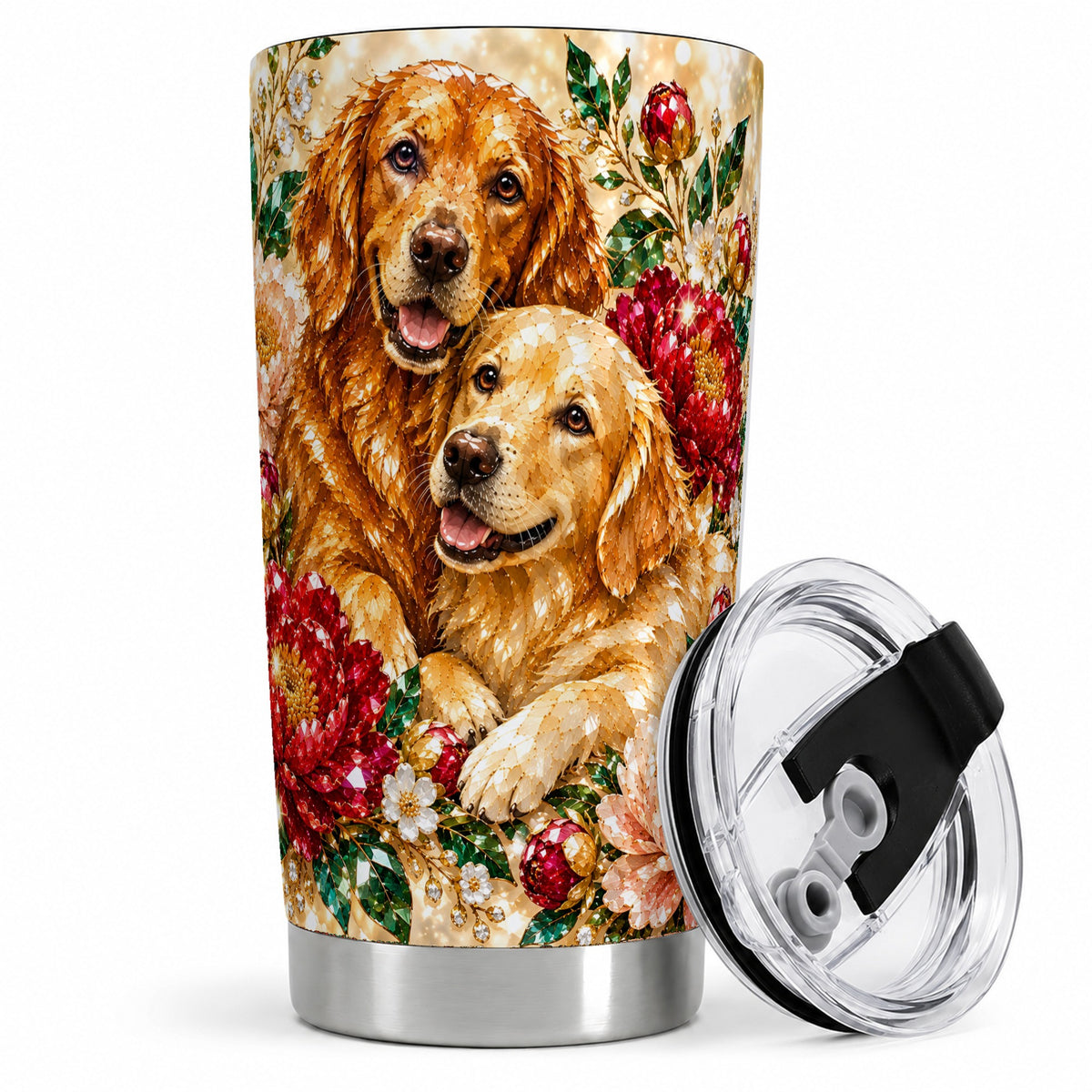 Faceted Golden Retriever Floral 20oz Tumbler, Drinkware for Dog Lovers