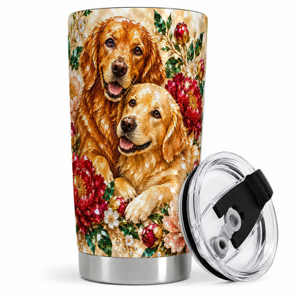 Faceted Golden Retriever Floral 20oz Tumbler, Drinkware for Dog Lovers