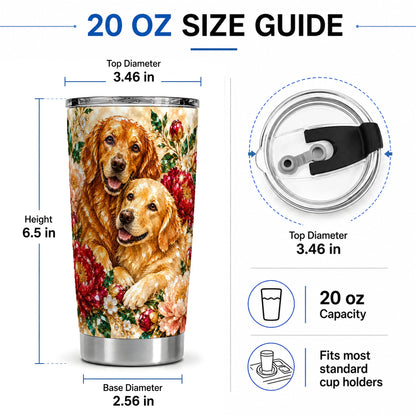 #pl[20oz|Steel] Faceted Golden Retriever Floral 20oz Tumbler, Drinkware for Dog Lovers