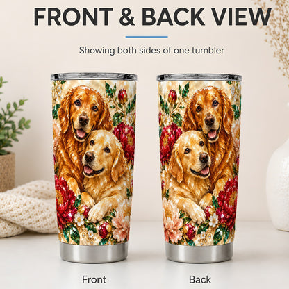 #pl[20oz|Steel] Faceted Golden Retriever Floral 20oz Tumbler, Drinkware for Dog Lovers