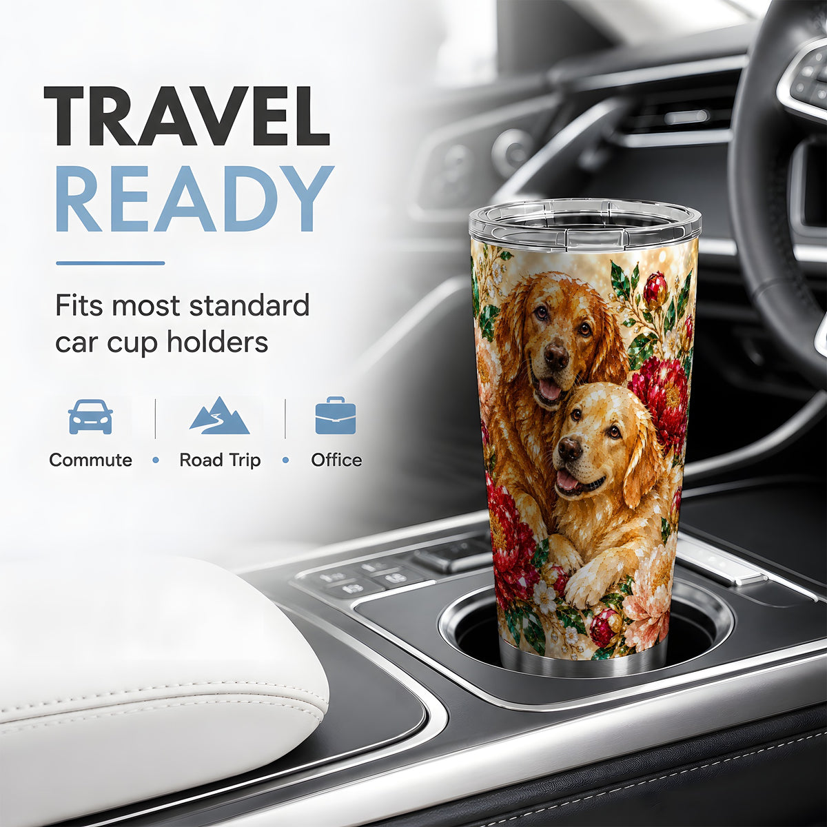 Faceted Golden Retriever Floral 20oz Tumbler, Drinkware for Dog Lovers
