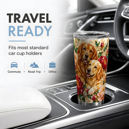 Faceted Golden Retriever Floral 20oz Tumbler, Drinkware for Dog Lovers