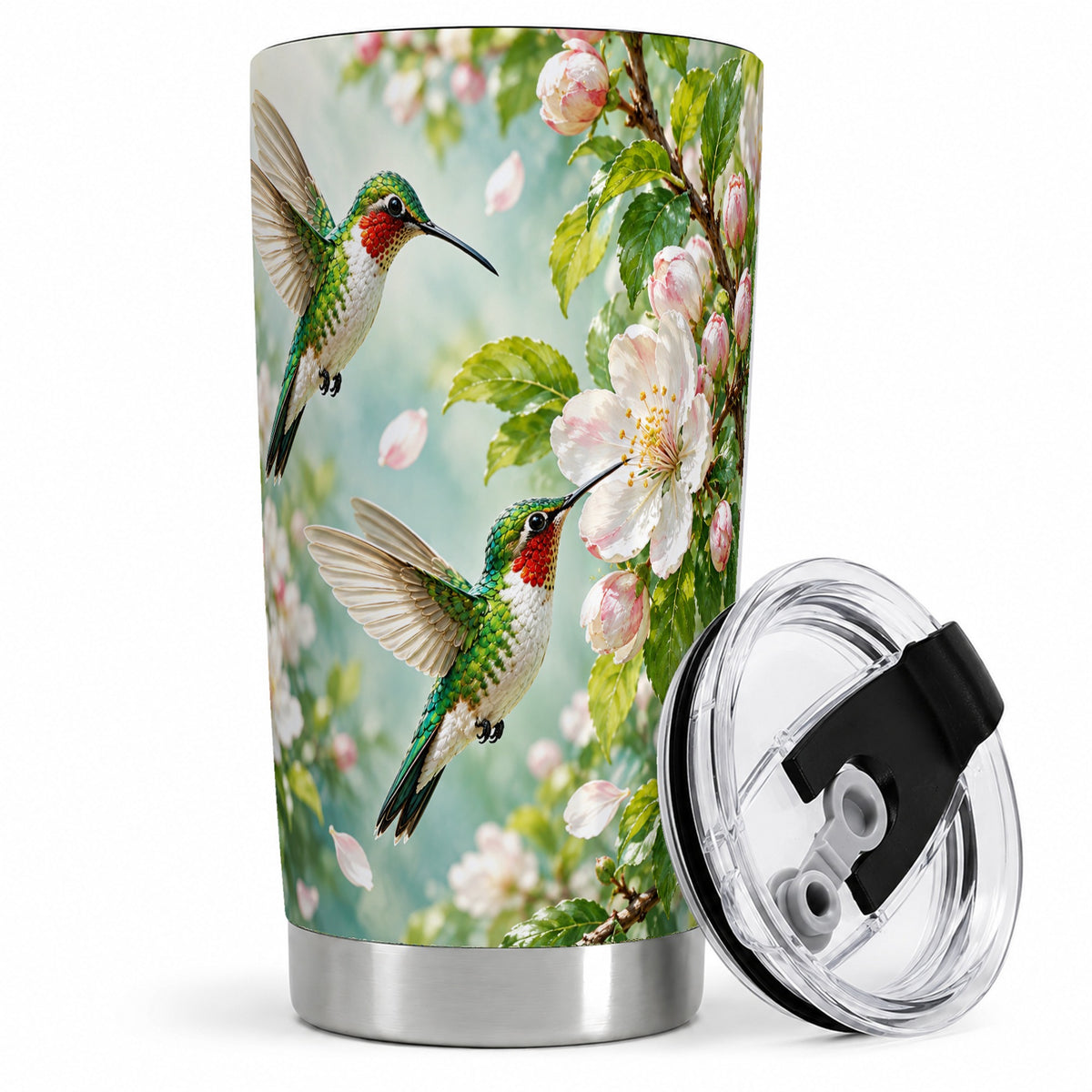 Hummingbird Spring Blossom 20oz Tumbler, Nature Drinkware for Bird Lovers