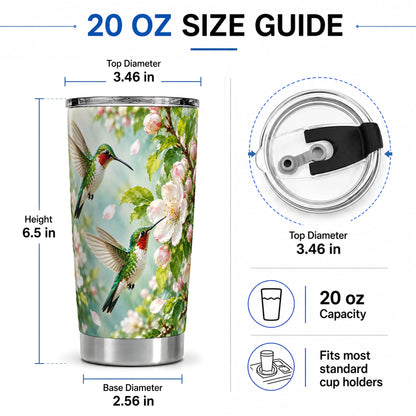 #pl[20oz|Steel] Hummingbird Spring Blossom 20oz Tumbler, Nature Drinkware for Bird Lovers