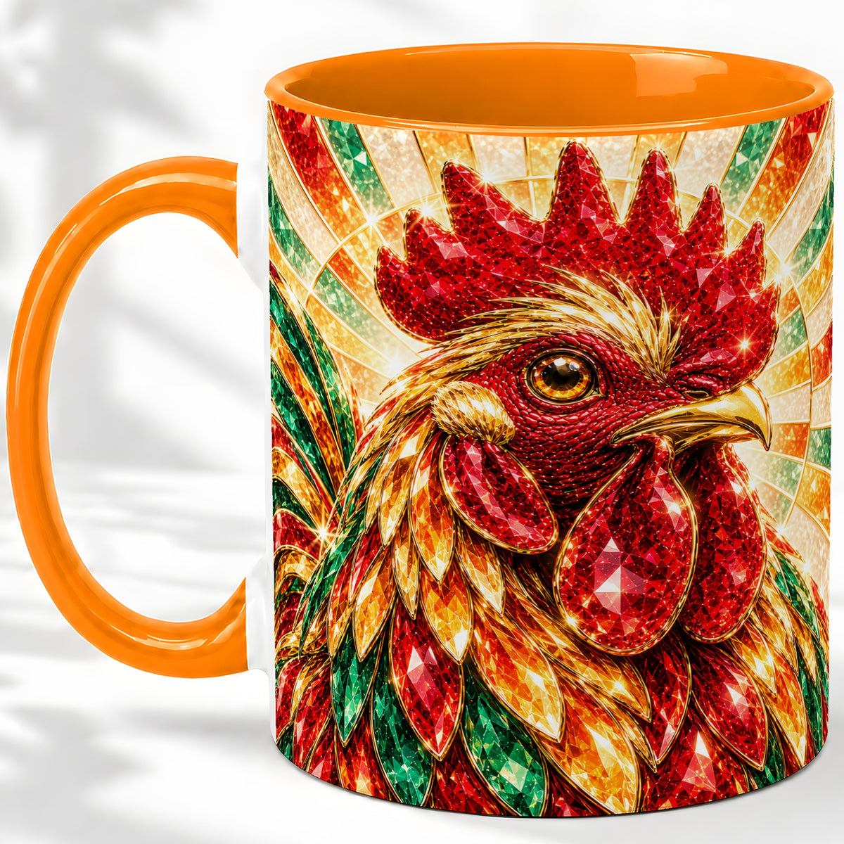 #pl[11oz|Orange] Colorful Faceted Rooster Accent Mug, Ceramic Cup for Farm Fans