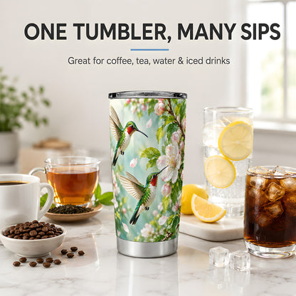 Hummingbird Spring Blossom 20oz Tumbler, Nature Drinkware for Bird Lovers