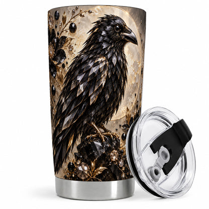 Black Raven Floral 20oz Tumbler, Moon and Gem-Inspired Bird Artwork