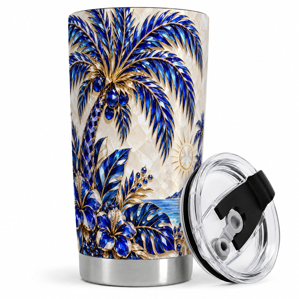 Blue Palm Tropical 20oz Tumbler, Floral Coastal Artwork for Beach Lovers