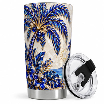 Blue Palm Tropical 20oz Tumbler, Floral Coastal Artwork for Beach Lovers