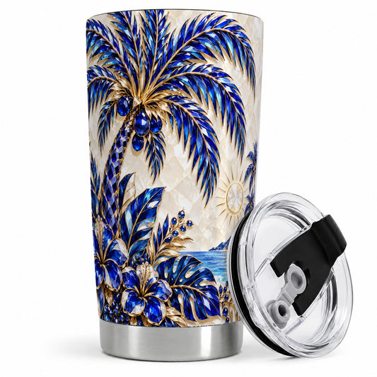 Blue Palm Tropical 20oz Tumbler, Floral Coastal Artwork for Beach Lovers