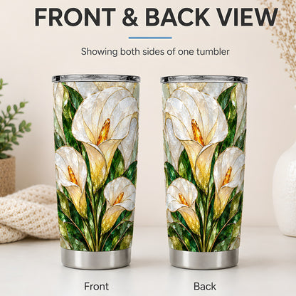 #pl[20oz|Steel] Calla Lily Floral 20oz Tumbler, Stained Glass Style Botanical Artwork