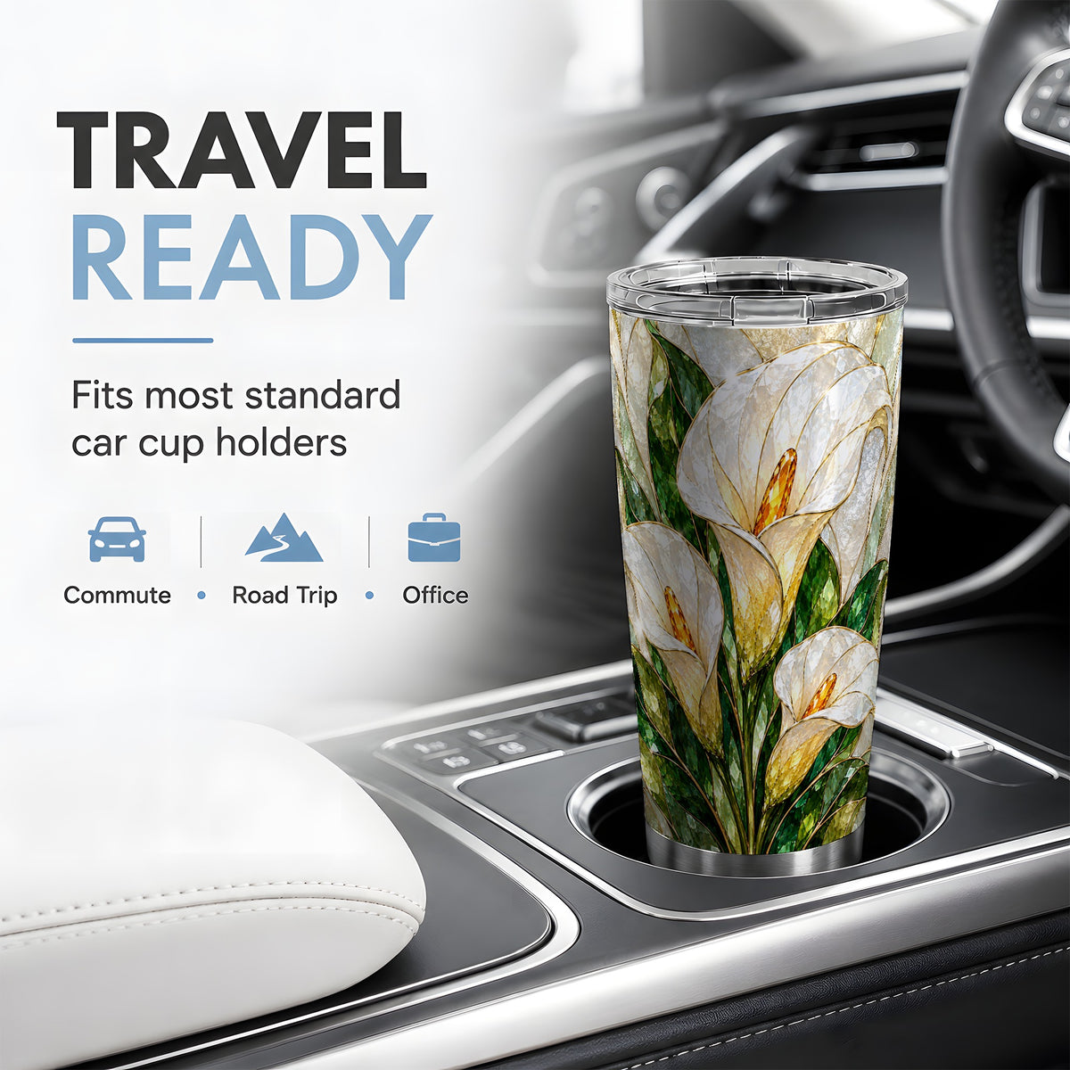 Calla Lily Floral 20oz Tumbler, Stained Glass Style Botanical Artwork