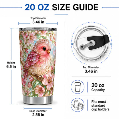 #pl[20oz|Steel] Pink Bird Blossom 20oz Tumbler, Faceted Floral Artwork for Bird Lovers