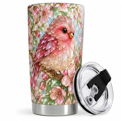 Pink Bird Blossom 20oz Tumbler, Faceted Floral Artwork for Bird Lovers