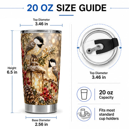 #pl[20oz|Steel] Winter Chickadee 20oz Tumbler, Lantern and Red Berry Bird Artwork