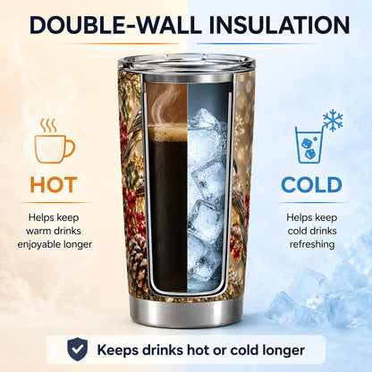 Winter Chickadee 20oz Tumbler, Lantern and Red Berry Bird Artwork