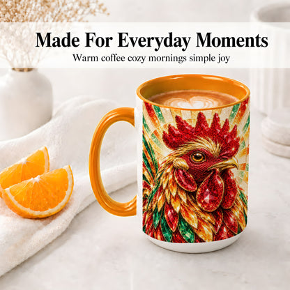 #pl[15oz|Orange] Colorful Faceted Rooster Accent Mug, Ceramic Cup for Farm Fans