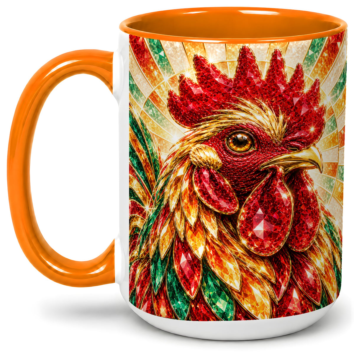 #pl[15oz|Orange] Colorful Faceted Rooster Accent Mug, Ceramic Cup for Farm Fans