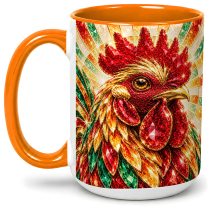 #pl[15oz|Orange] Colorful Faceted Rooster Accent Mug, Ceramic Cup for Farm Fans