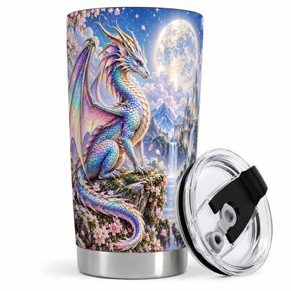 Fantasy Dragon 20oz Tumbler, Moon Castle Artwork for Dragon Fans