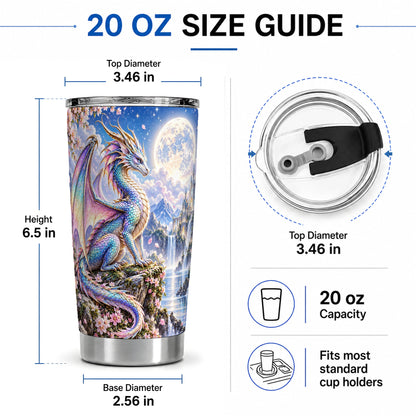 #pl[20oz|Steel] Fantasy Dragon 20oz Tumbler, Moon Castle Artwork for Dragon Fans