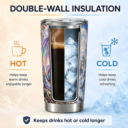 Fantasy Dragon 20oz Tumbler, Moon Castle Artwork for Dragon Fans