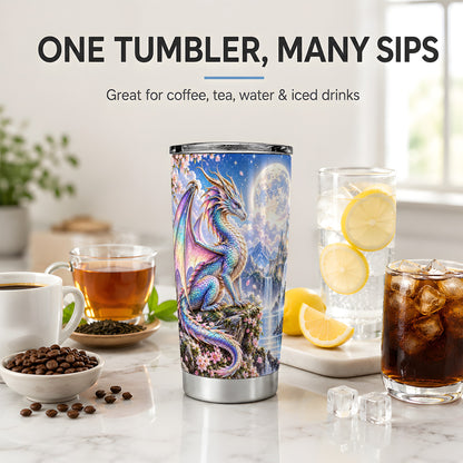 Fantasy Dragon 20oz Tumbler, Moon Castle Artwork for Dragon Fans