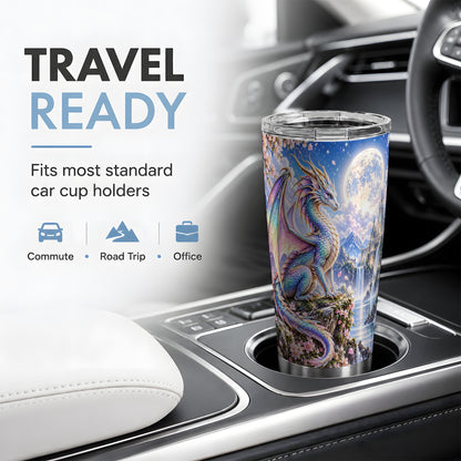 Fantasy Dragon 20oz Tumbler, Moon Castle Artwork for Dragon Fans