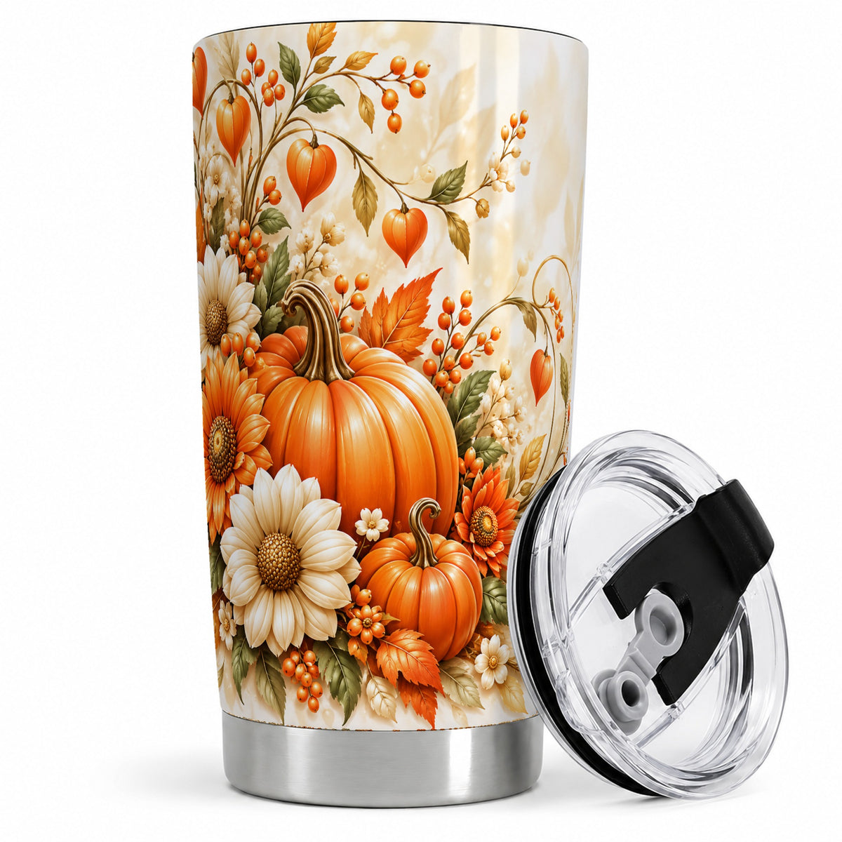 Autumn Pumpkin Floral 20oz Tumbler, Sunflower Harvest Artwork
