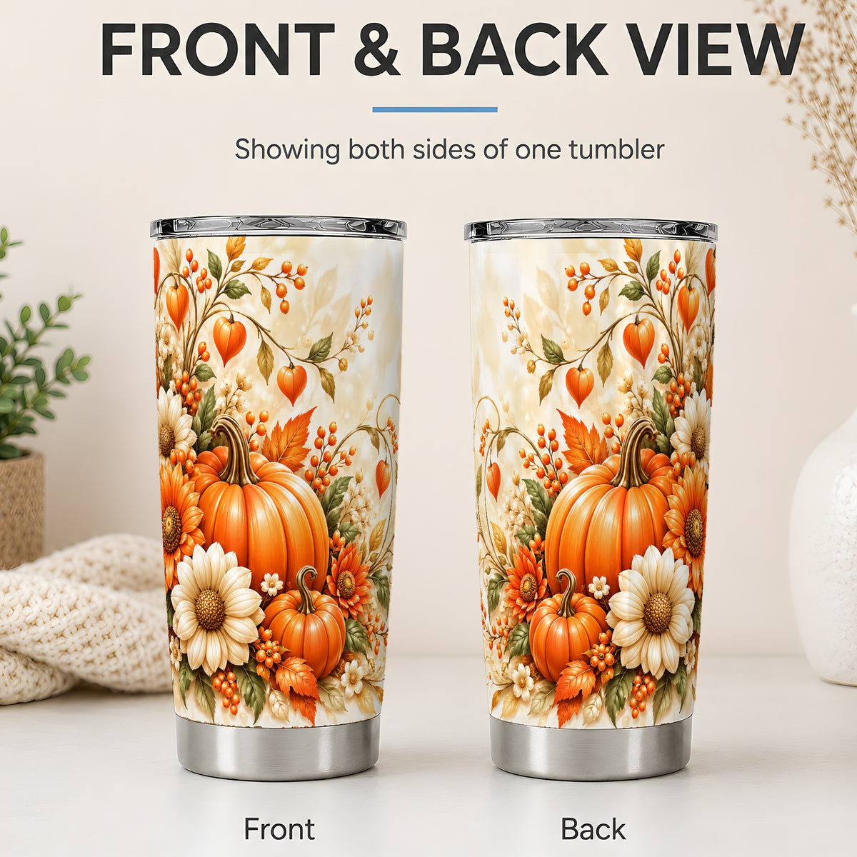#pl[20oz|Steel] Autumn Pumpkin Floral 20oz Tumbler, Sunflower Harvest Artwork