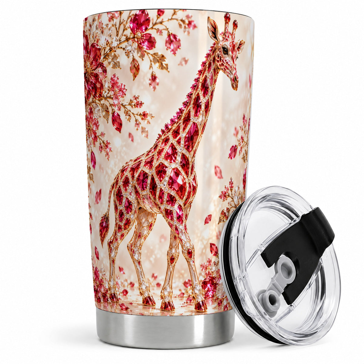Red Giraffe Floral 20oz Tumbler, Faceted Animal Artwork for Giraffe Fans