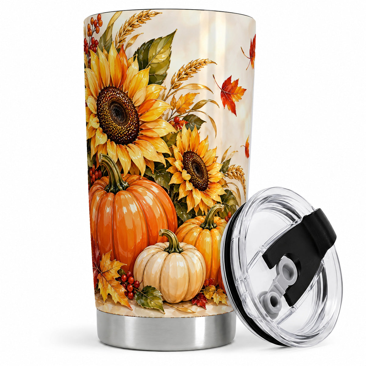 Autumn Pumpkin Tumbler, 20oz Tumbler with Sunflower Fall Artwork