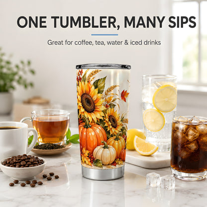 Autumn Pumpkin Tumbler, 20oz Tumbler with Sunflower Fall Artwork
