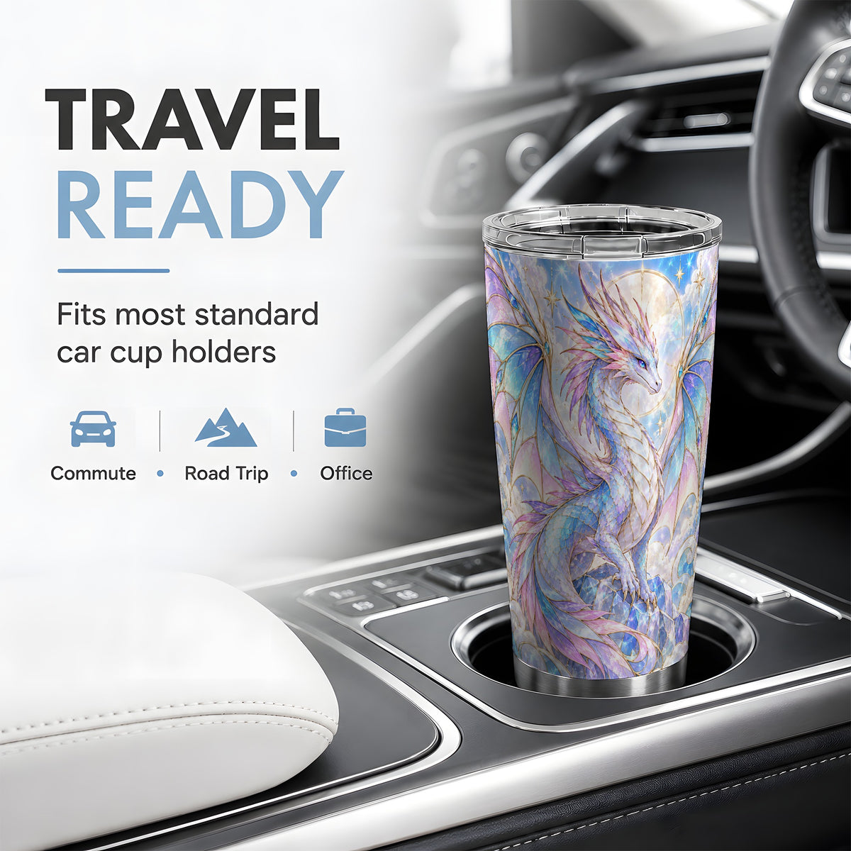 Pastel Dragon Tumbler, 20oz Tumbler with Celestial Crystal Artwork