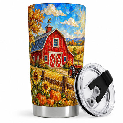 Autumn Farm Tumbler, 20oz Tumbler with Red Barn Tractor Artwork