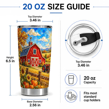 #pl[20oz|Steel] Autumn Farm Tumbler, 20oz Tumbler with Red Barn Tractor Artwork