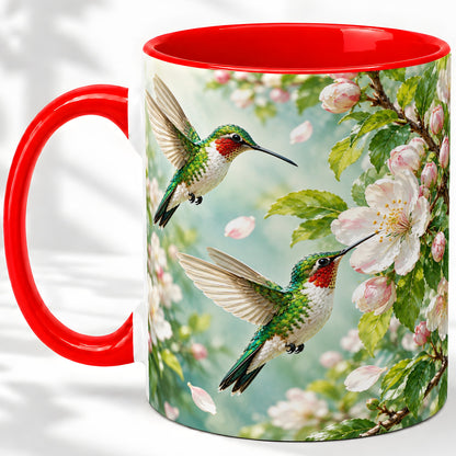 Hummingbird Spring Blossom Accent Mug, Ceramic Cup for Bird Lovers