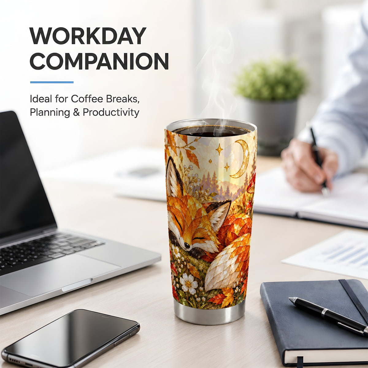 Woodland Fox Tumbler, 20oz Tumbler with Mushroom Autumn Artwork