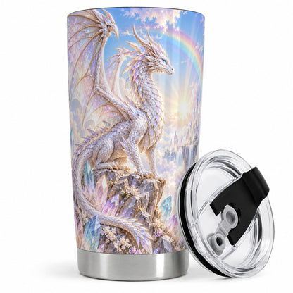 White Dragon Tumbler, 20oz Tumbler with Crystal Fantasy Artwork