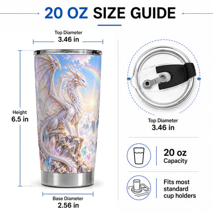 #pl[20oz|Steel] White Dragon Tumbler, 20oz Tumbler with Crystal Fantasy Artwork
