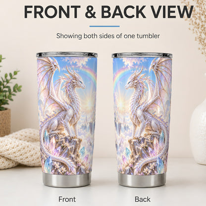 #pl[20oz|Steel] White Dragon Tumbler, 20oz Tumbler with Crystal Fantasy Artwork