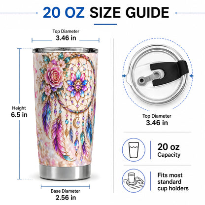 #pl[20oz|Steel] Floral Dreamcatcher Tumbler, 20oz Tumbler with Feather Artwork