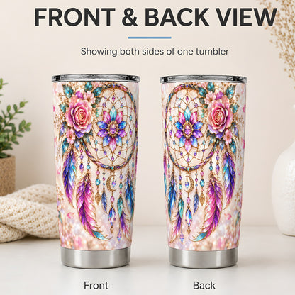 #pl[20oz|Steel] Floral Dreamcatcher Tumbler, 20oz Tumbler with Feather Artwork